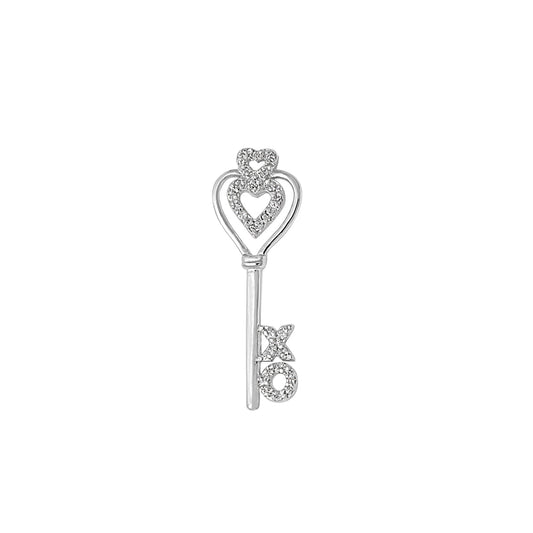 Silver Pendant W/ CZ - Heart Key W/ XO