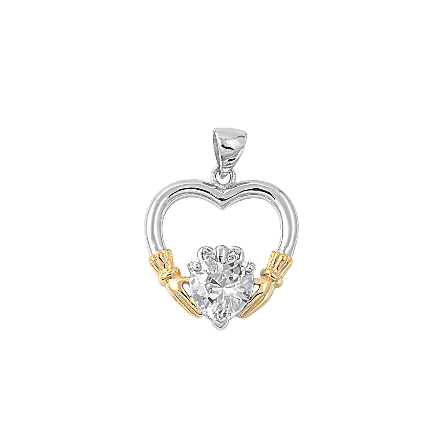 Silver Pendant W/ CZ - Claddagh