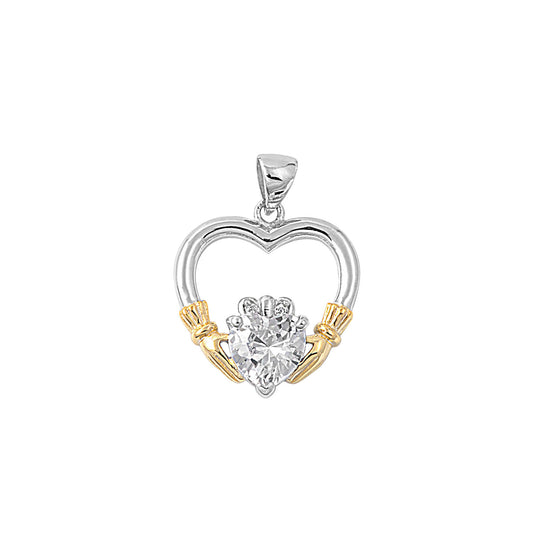 Silver Pendant W/ CZ - Claddagh