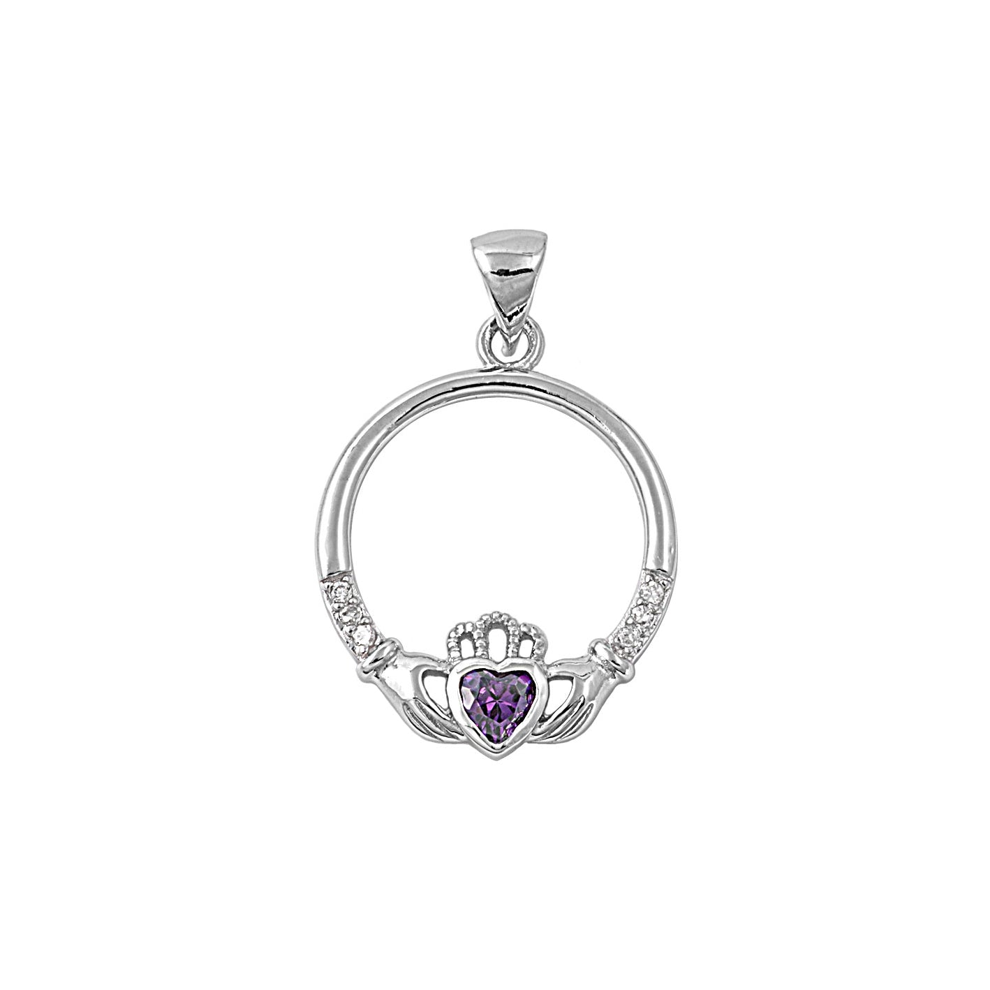 Silver Pendant W/ CZ - Claddagh