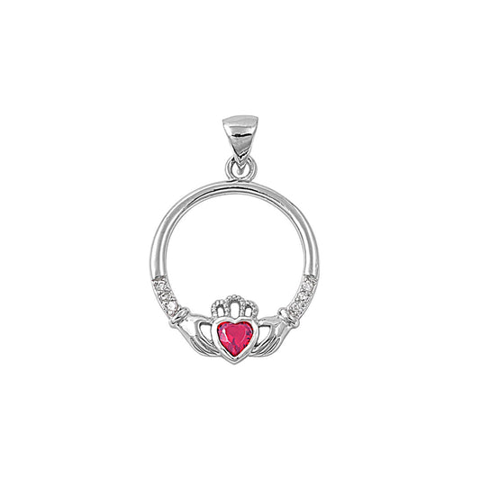 Silver Pendant W/ CZ - Claddagh