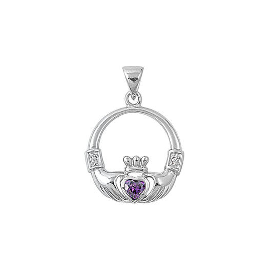 Silver Pendant W/ CZ - Claddagh