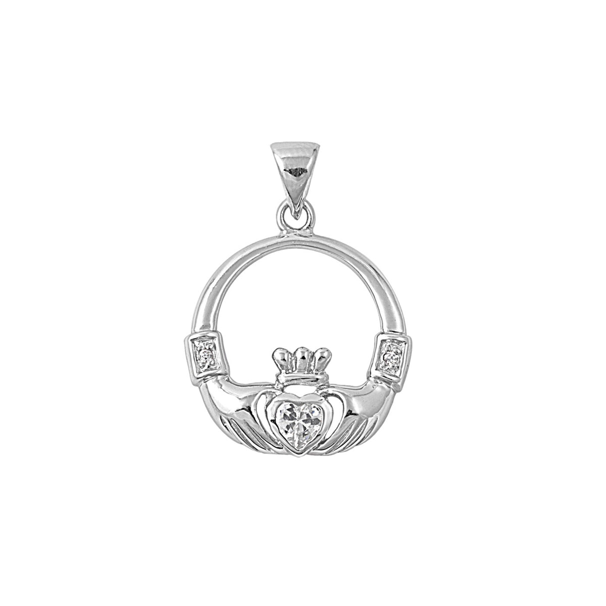 Silver Pendant W/ CZ - Claddagh
