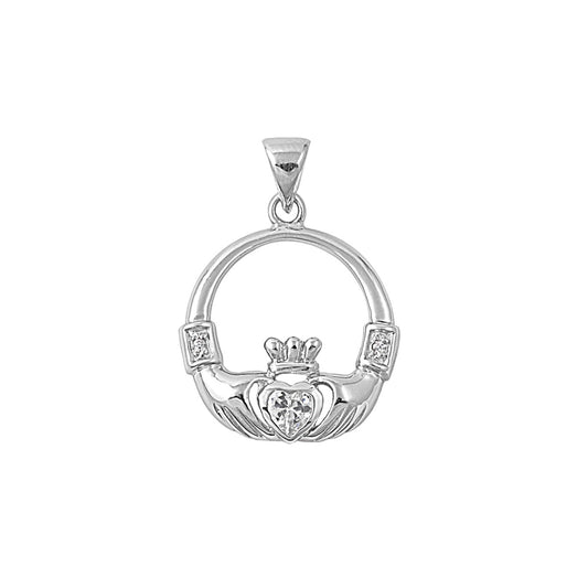 Silver Pendant W/ CZ - Claddagh