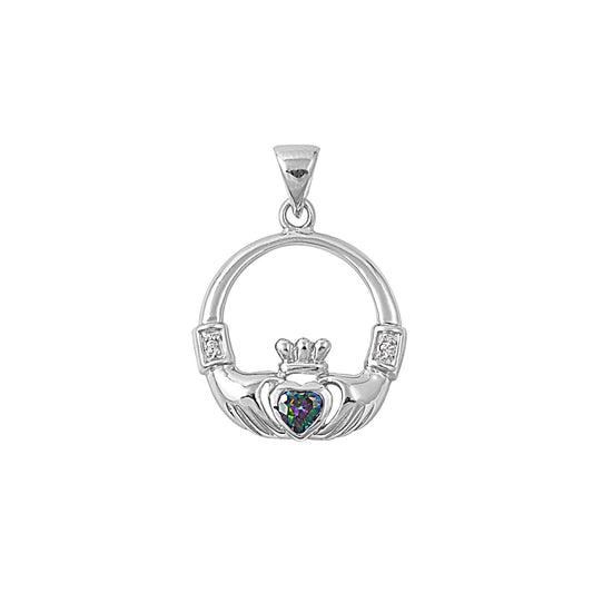 Silver Pendant W/ CZ - Claddagh