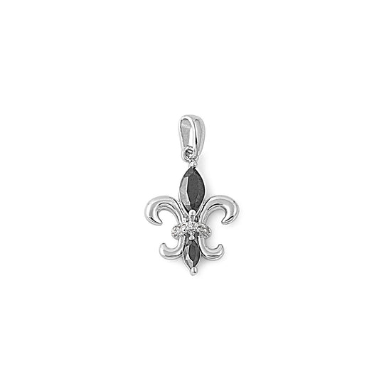 Silver Pendant W/ CZ - Fleur De Lis