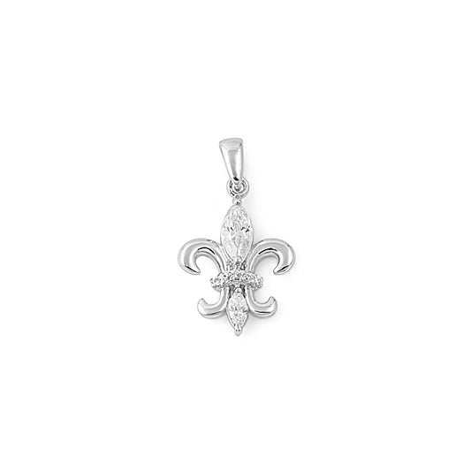 Silver Pendant W/ CZ - Fleur De Lis