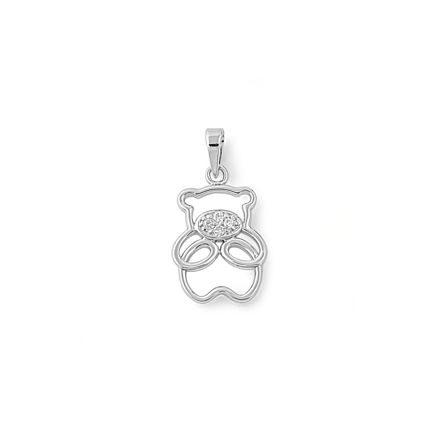 Silver Pendant W/ CZ - Teddy Bear