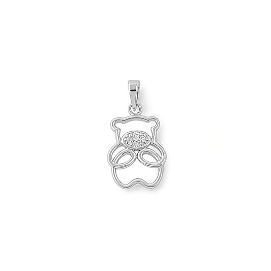 Silver Pendant W/ CZ - Teddy Bear