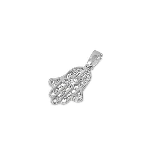 Silver Pendant W/ CZ - Hamsa