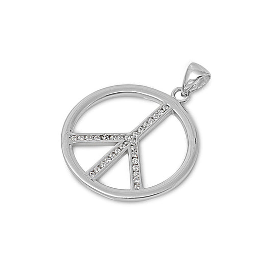 Silver Pendant W/ CZ - Peace Sign