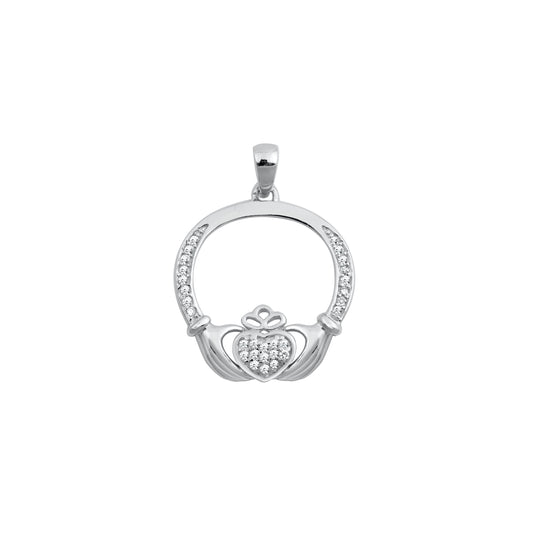 Silver Pendant W/ CZ - Claddagh