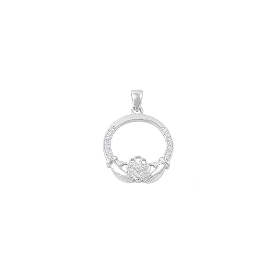 Silver Pendant W/ CZ - Claddagh