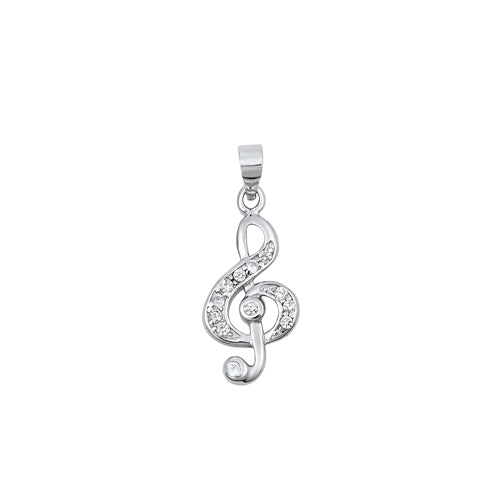 Silver Pendant W/ CZ - Music Note