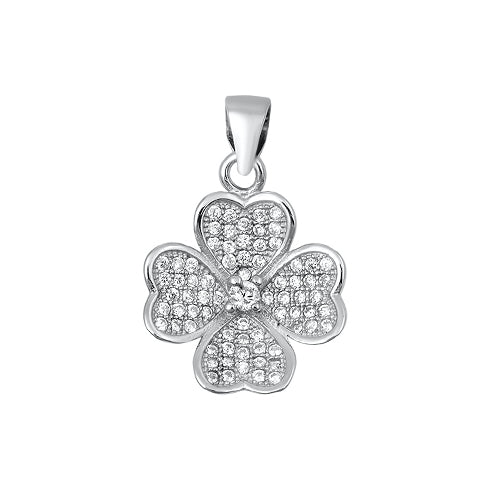 Silver Pendant W/ CZ - Four Leaf Clover