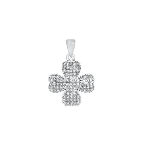 Silver Pendant W/ CZ - Four Leaf Clover