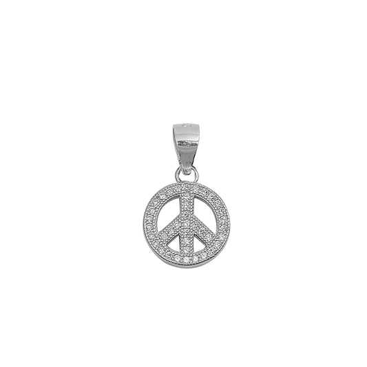 Silver Pendant W/ CZ - Peace Sign