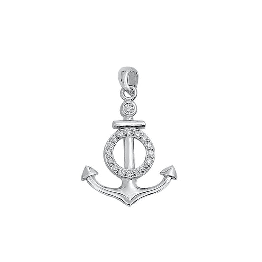 Silver Pendant W/ CZ - Anchor