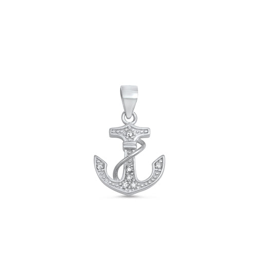 Silver Pendant W/ CZ - Anchor