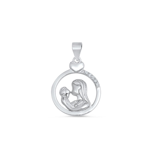 Silver Pendant W/ CZ - Jesus and Mary