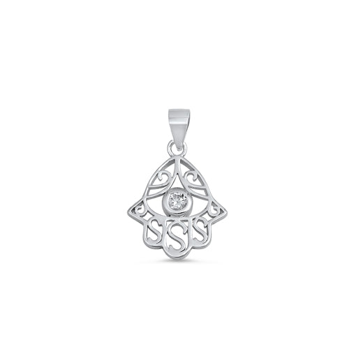 Silver Pendant W/ CZ - Hamsa Hand