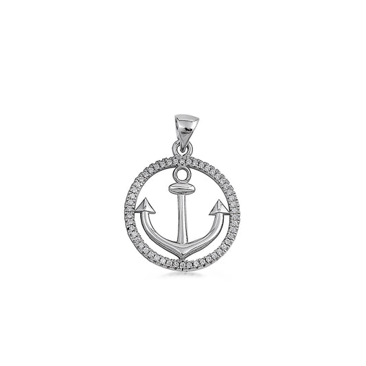 Silver Pendant W/ CZ - Anchor