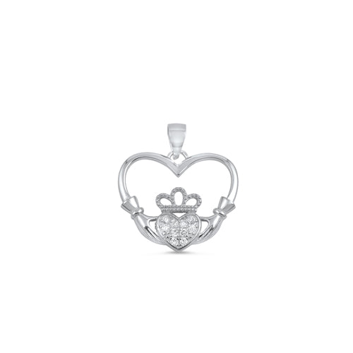 Silver Claddagh Pendant W/ CZ