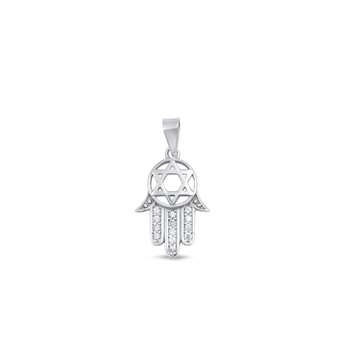 Silver Pendant W/ CZ - Hamsa