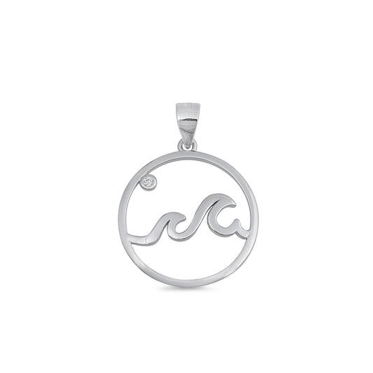 Silver Pendant W/ CZ - Ocean Wave