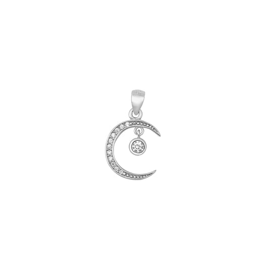 Silver CZ Pendant - Moon