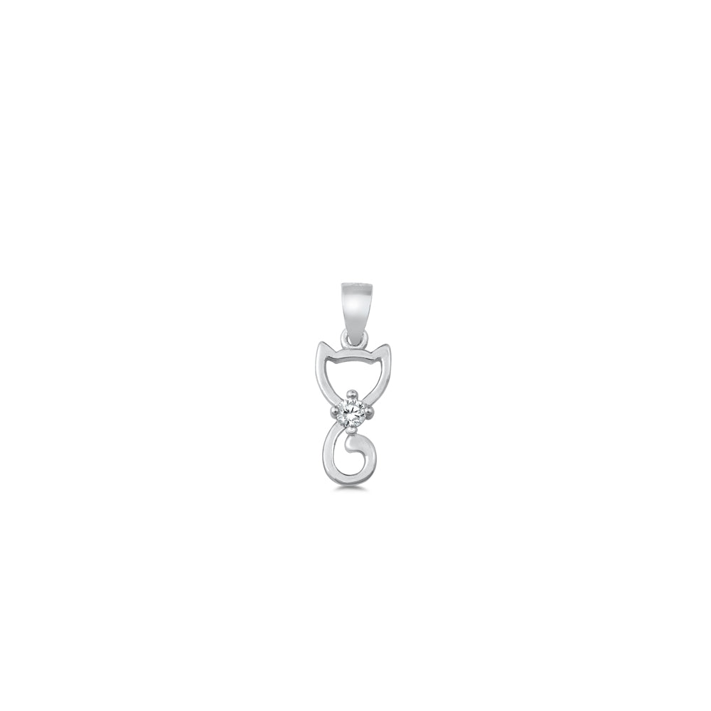 Silver CZ Pendant - Cat