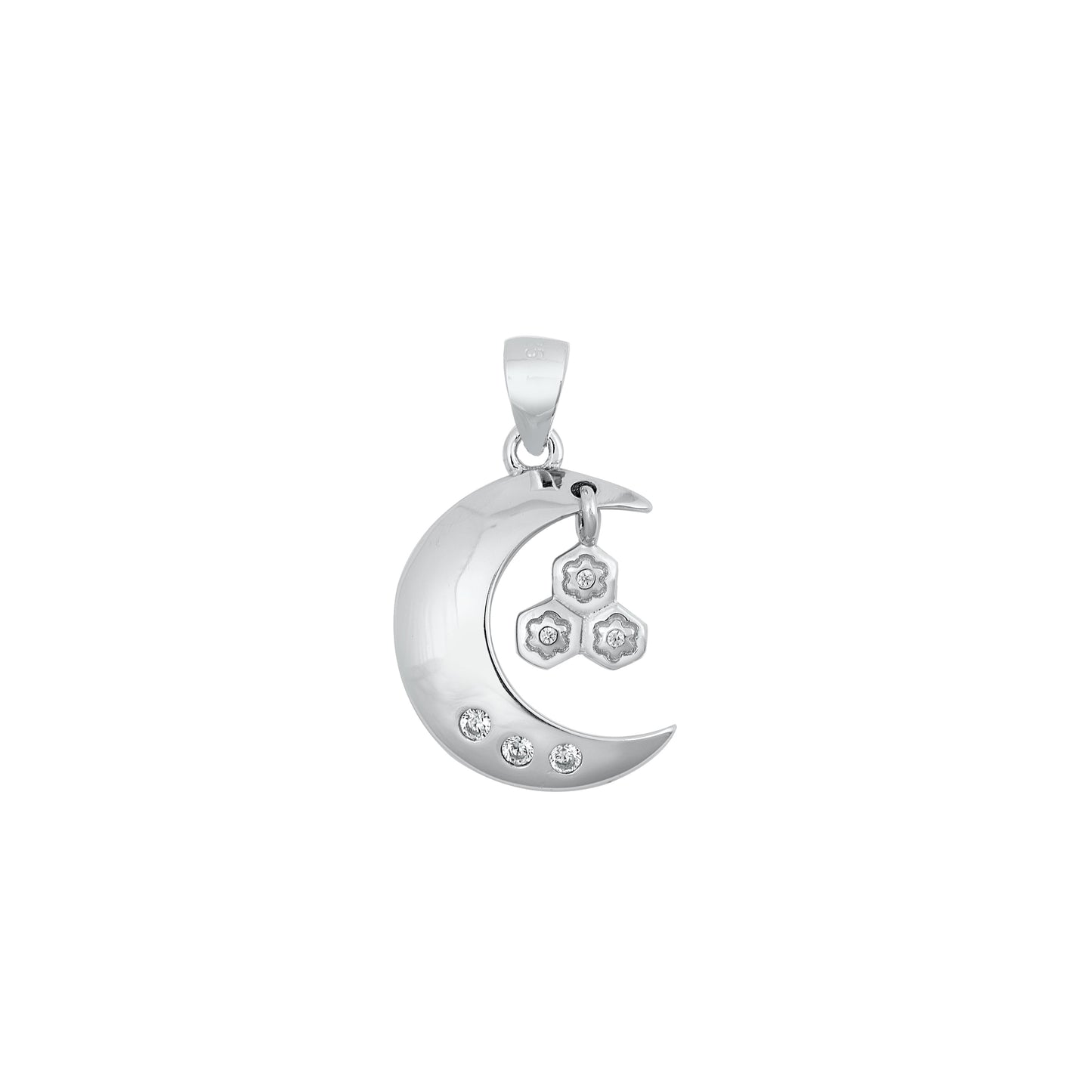 Silver CZ Pendant - Crescent Moon