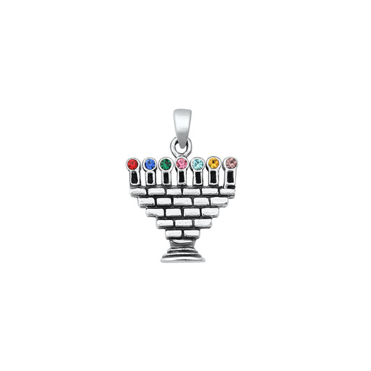 Silver CZ Pendant - Menorah