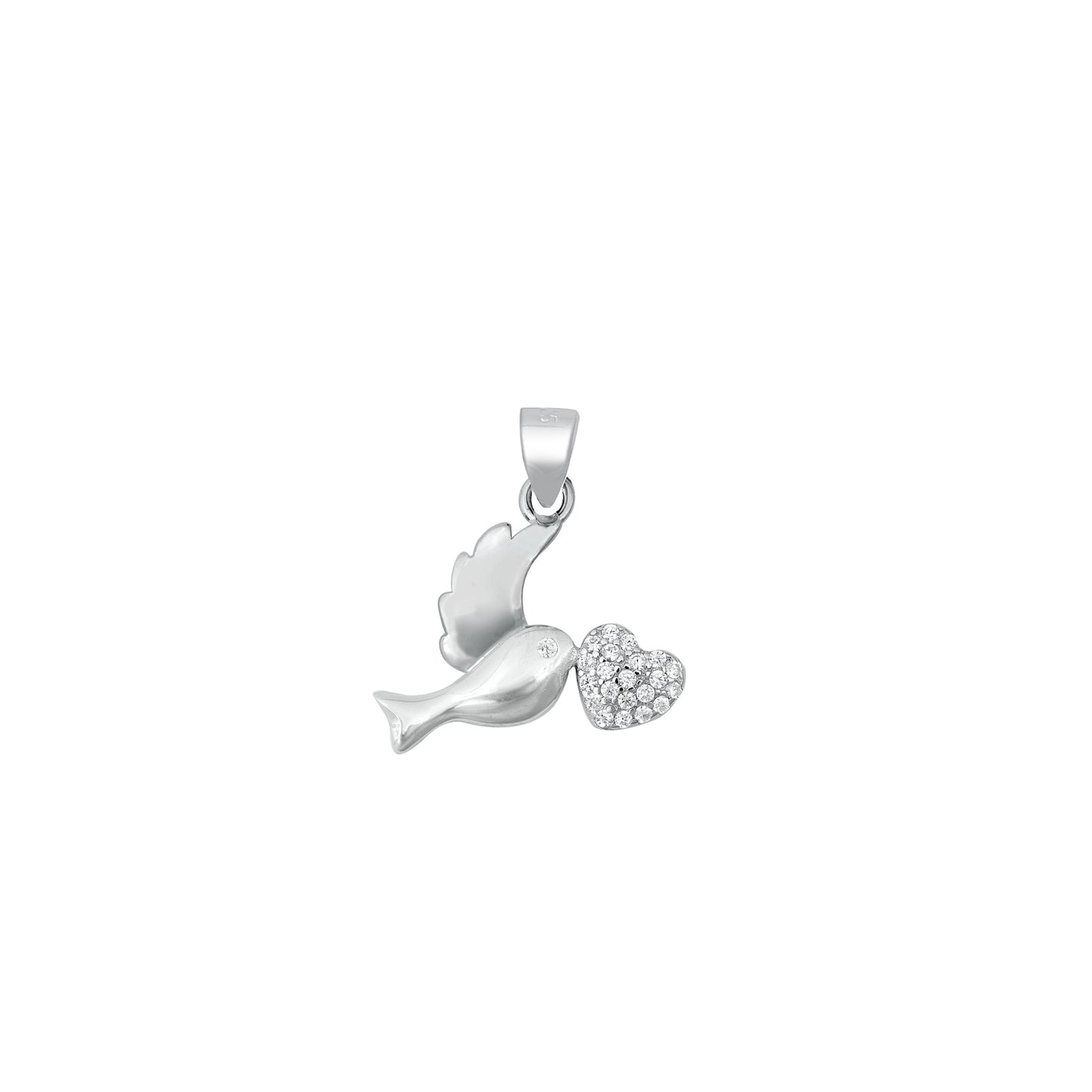 Silver CZ Pendant - Sparrow with Heart