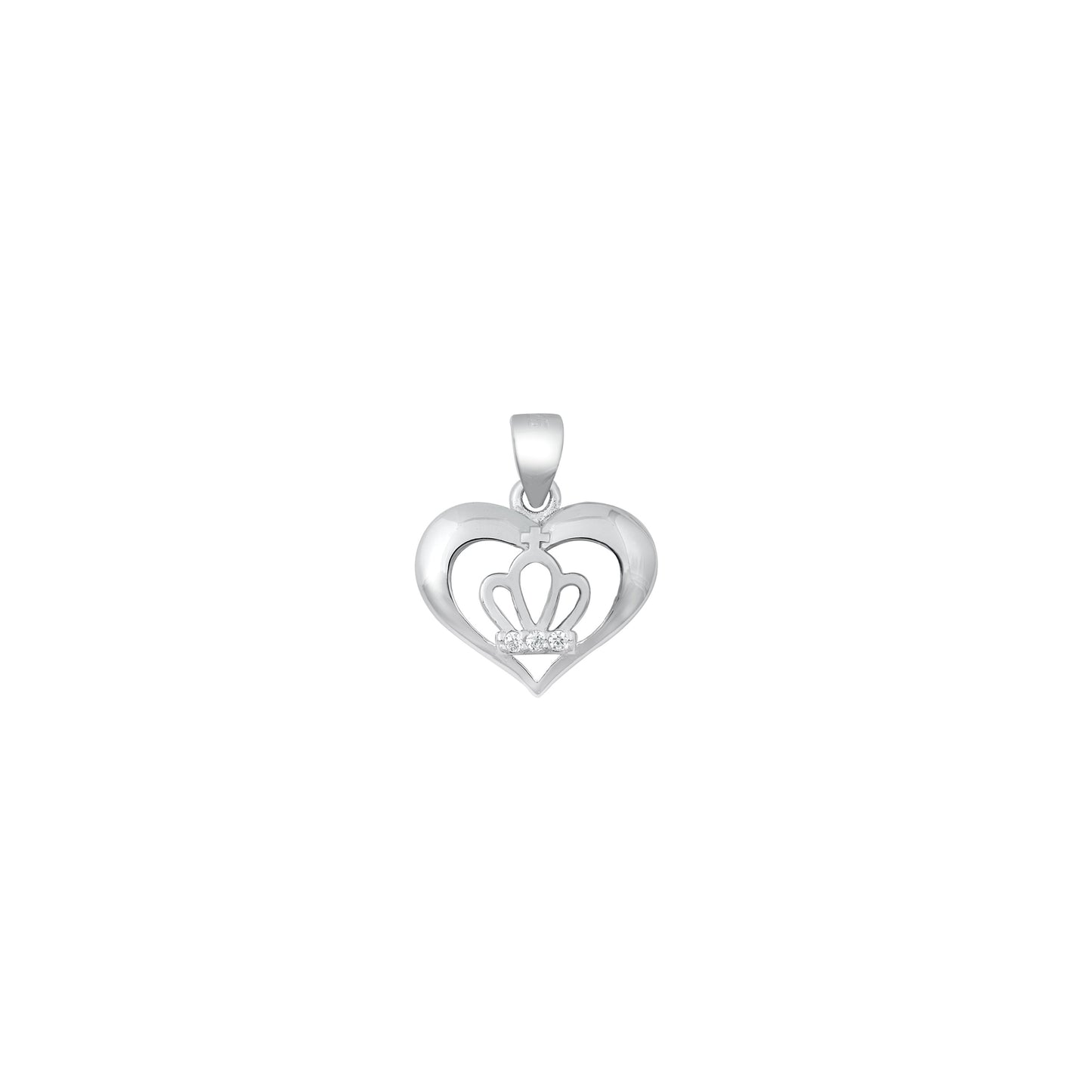 Silver CZ Pendant - Crown in Heart