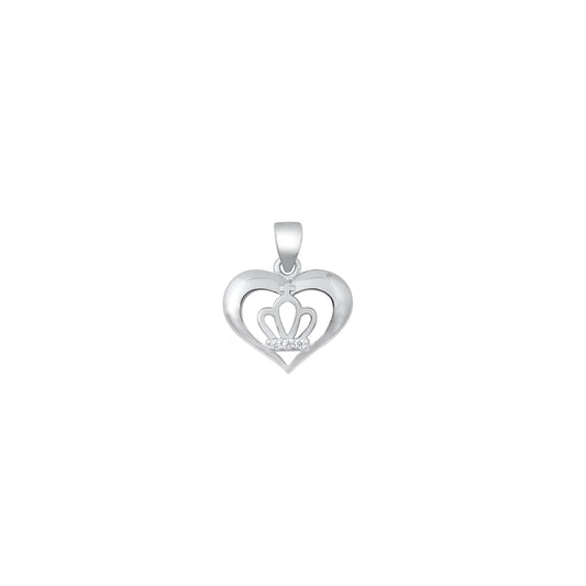 Silver CZ Pendant - Crown in Heart