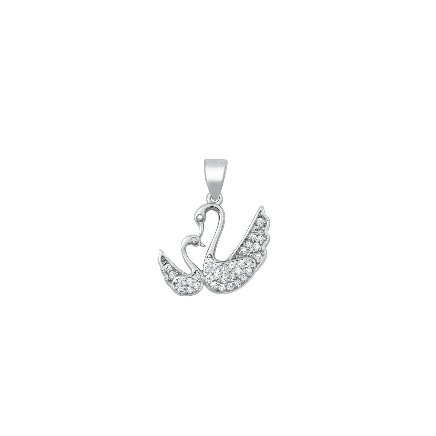 Silver CZ Pendant - Swans
