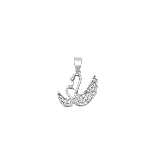 Silver CZ Pendant - Swans