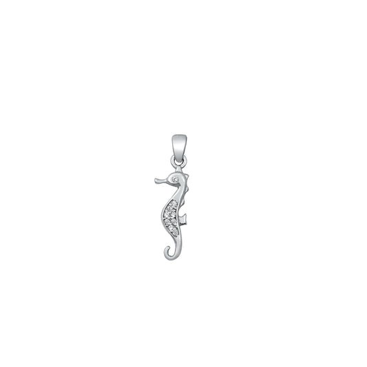 Silver CZ Pendant - Seahorse