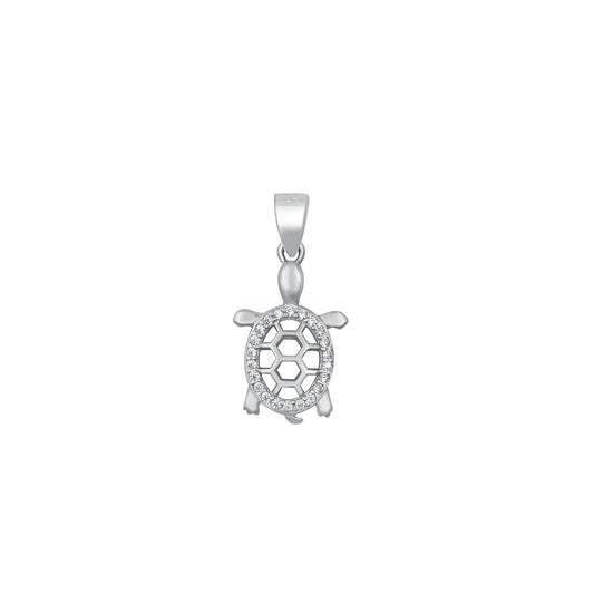 Silver CZ Pendant - Turtle