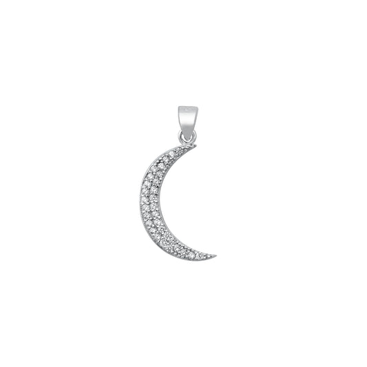 Silver CZ Pendant - Crescent Moon