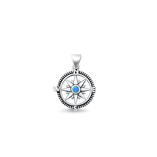 Silver Blue Lab Opal Pendant - Compass