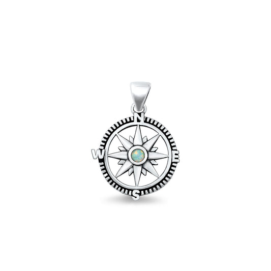 Silver Blue Lab Opal Pendant - Compass