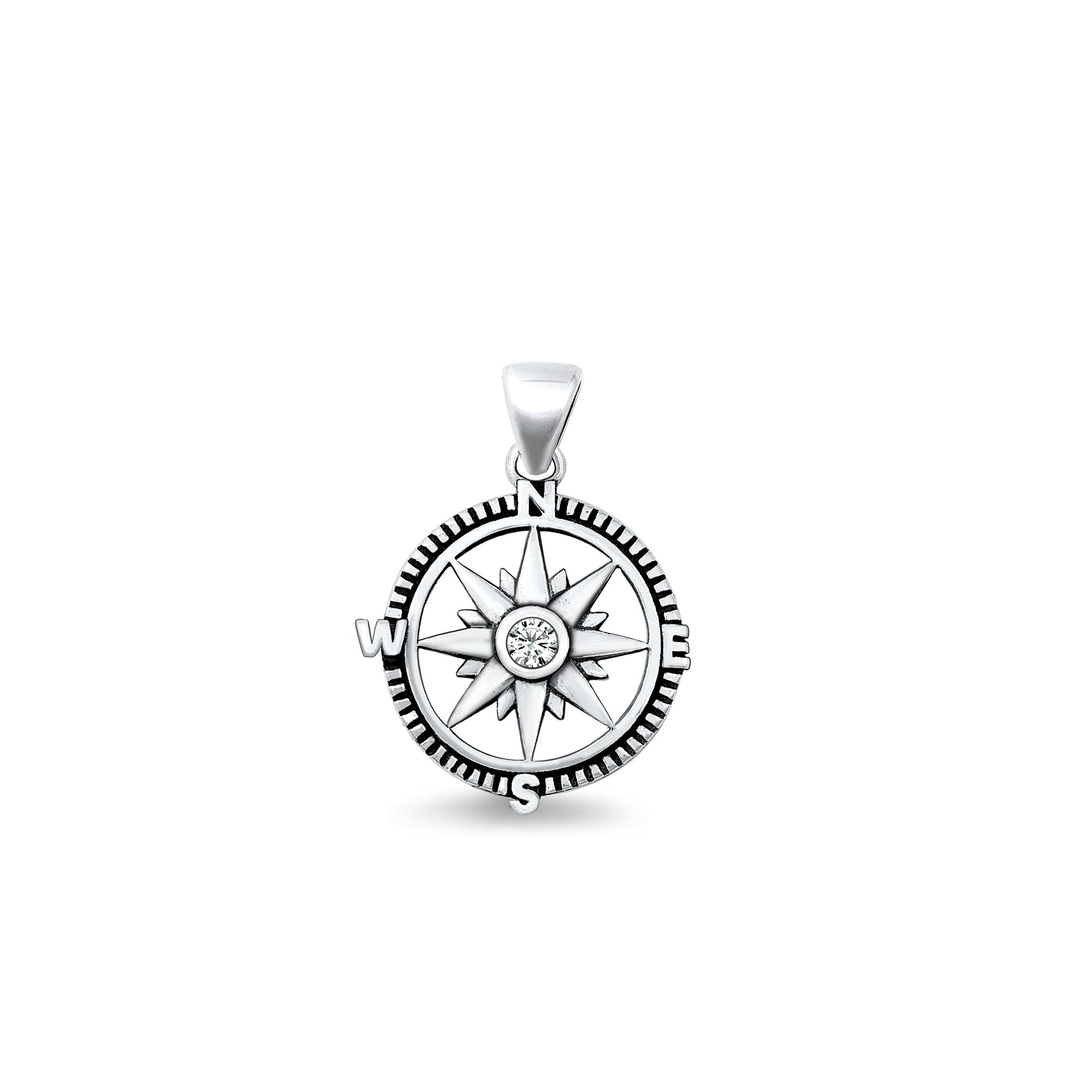 Silver CZ Pendant Compass
