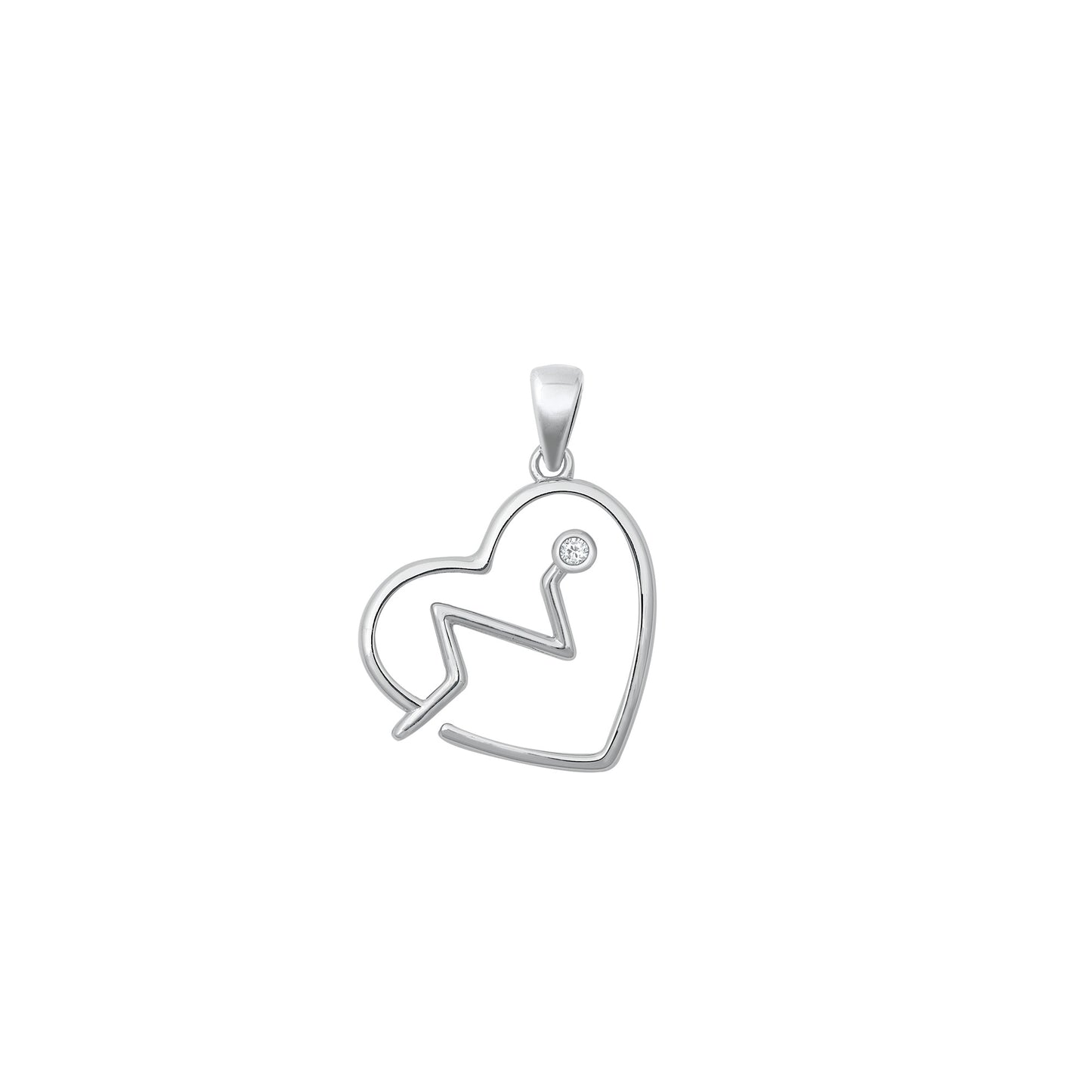 Silver CZ Pendant - Heart Lifeline