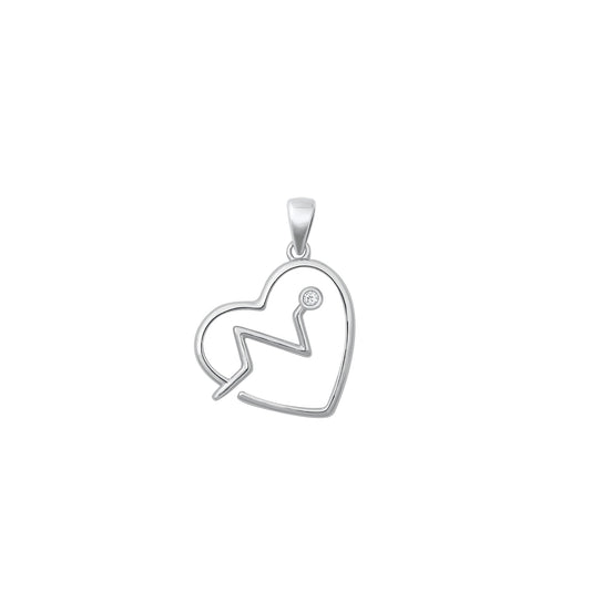 Silver CZ Pendant - Heart Lifeline