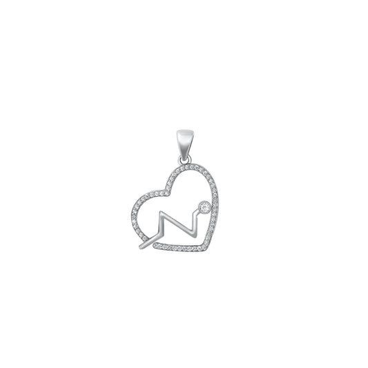 Silver CZ Pendant - Heart Lifeline