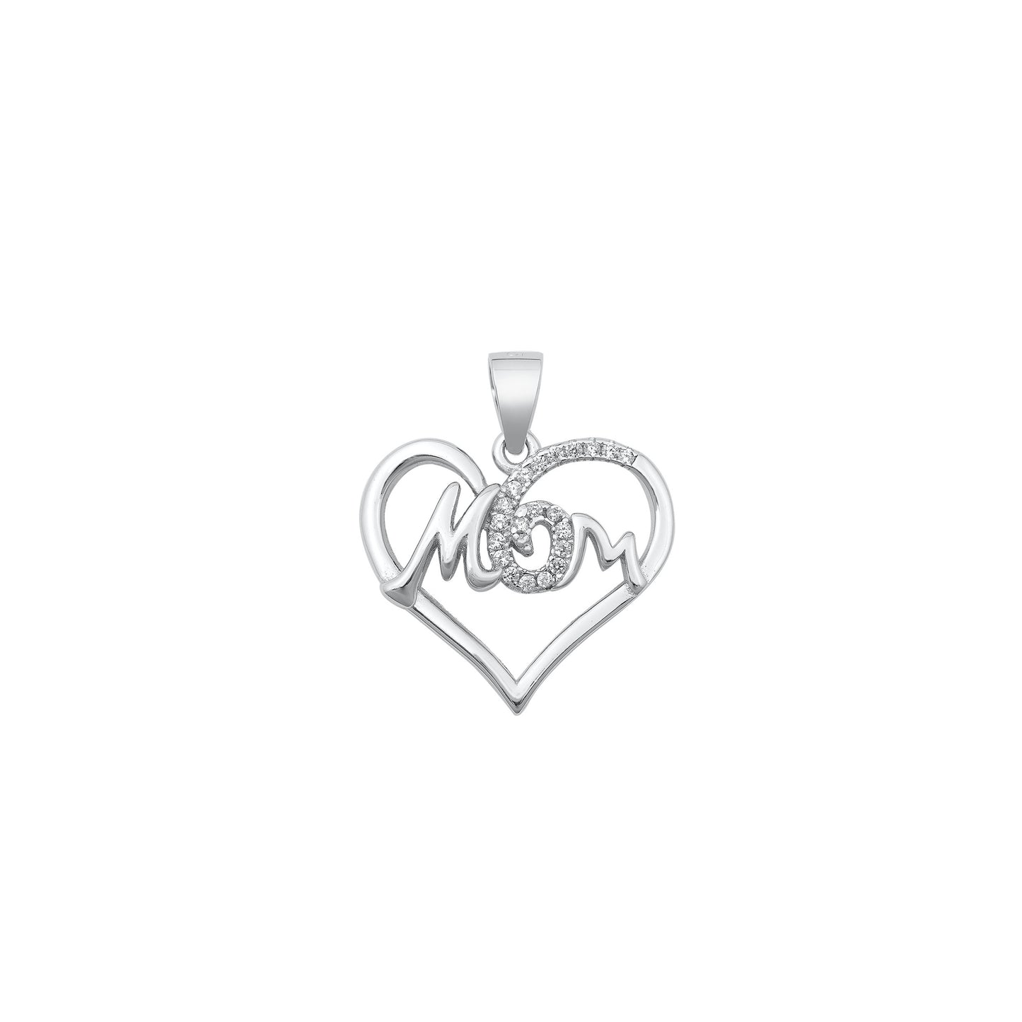 Silver CZ Pendant - Mom