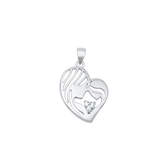 Silver CZ Pendant - Mom & Daughter