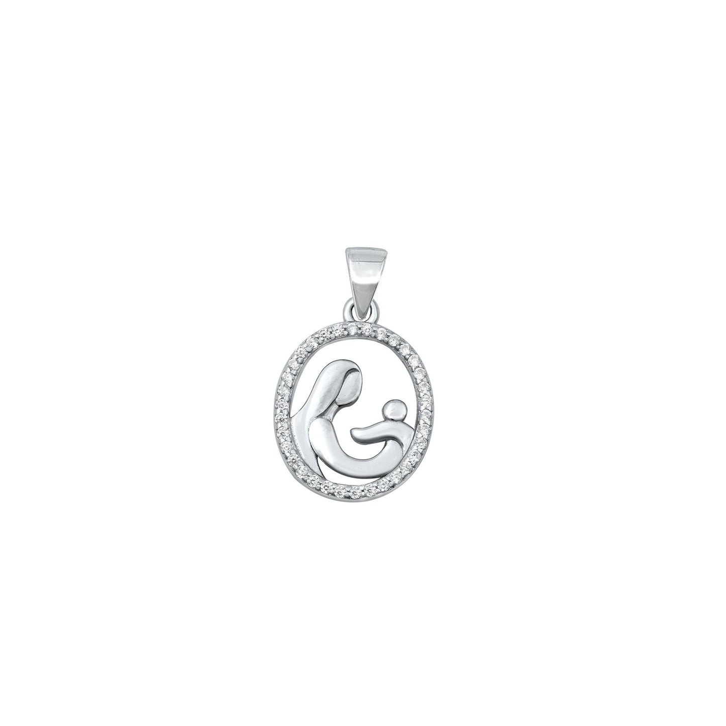 Silver CZ Pendant - Mother & Child